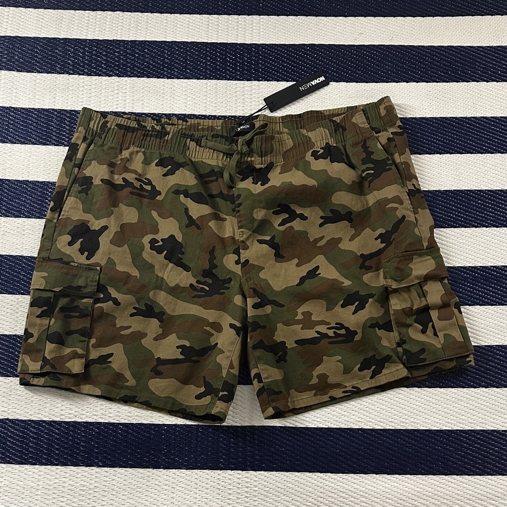 Fashion Nova Men Cargo Twill Volley Shorts XXXL Black Utility Casual Streetwear